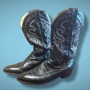 Men's Sz 11EW DAN POST Black Leather Western Boots VGUC